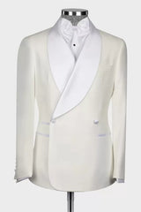 Elegant White Shawl Lapel Double-Breasted Wedding Suit-Ballbella