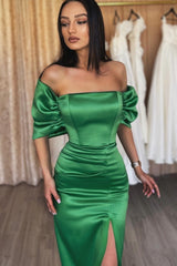 Emerald Off-the-Shoulder Mermaid Evening Dress Split On Sale-Ballbella