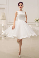 Exclusive Short Wedding Dress Retro Bridal Dress Bateau Sleeveless Reception Bridal Gown-Ballbella