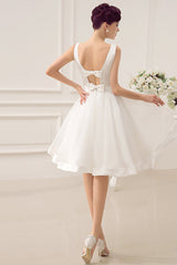 Exclusive Short Wedding Dress Retro Bridal Dress Bateau Sleeveless Reception Bridal Gown-Ballbella
