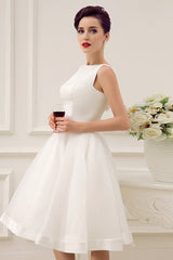 Exclusive Short Wedding Dress Retro Bridal Dress Bateau Sleeveless Reception Bridal Gown-Ballbella
