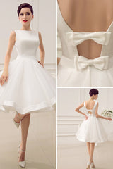Exclusive Short Wedding Dress Retro Bridal Dress Bateau Sleeveless Reception Bridal Gown-Ballbella