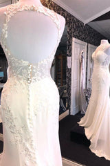 Exquisite Jewel Sleeveless Wedding Dress Sheath Tulle Lace Open Back Bridal Gown-Ballbella