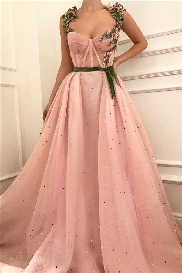 Exquisite Pink Tulle Burgundy See Through Bodice Sweetheart Sash Prom Dress with Pearls Exquisite Pink Tulle Burgundy See Through Bodice Sweetheart Sash Prom Dress with Pearls