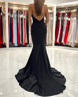Fabulous Black Spaghetti Straps Mermaid Prom Dresses Long Party Dresses-Ballbella