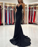 Fabulous Black Spaghetti Straps Mermaid Prom Dresses Long Party Dresses-Ballbella