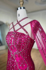 Fabulous Hot Pink Beadings Evening Dress Mermaid Long With Ruffle-Ballbella