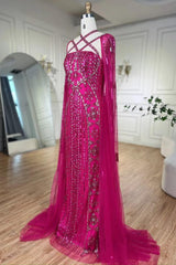 Fabulous Hot Pink Beadings Evening Dress Mermaid Long With Ruffle-Ballbella