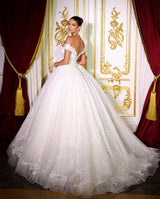 Fabulous Long A-line Off-the-shoulder V-neck Appliques Wedding Dress-Ballbella