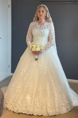 Fabulous Long Long Lace Wedding Dresses Online With Long Sleevess-Ballbella