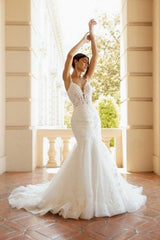 Fabulous Long Mermaid V-neck Spaghetti Straps Wedding Dresses with Lace-Ballbella