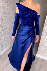 Fabulous Long Strapless A-Line Split Front Evening Prom Dresses With Long Sleeves-Ballbella