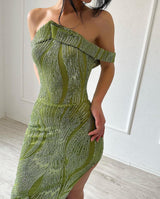 Fabulous Mermaid Sleeveless Satin Sequined Split Limegreen Prom Dress-Ballbella