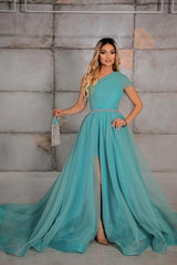 Fabulous One Shoulder Sleeveless Long Prom Dress Ribbons-Ballbella