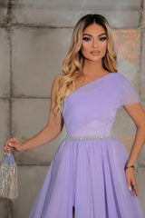 Fabulous One Shoulder Sleeveless Long Prom Dress Ribbons-Ballbella