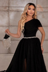 Fabulous One Shoulder Sleeveless Long Prom Dress Ribbons-Ballbella