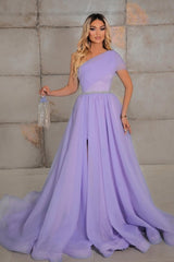 Fabulous One Shoulder Sleeveless Long Prom Dress Ribbons-Ballbella