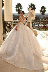 Fabulous Sweetheart Ball Gown Lace Wedding Dresses Online Crystals-Ballbella