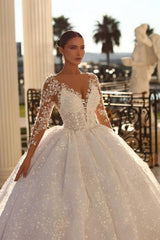 Fabulous Sweetheart Ball Gown Lace Wedding Dresses Online Crystals-Ballbella