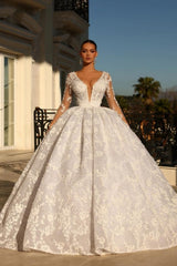 Fabulous Sweetheart Ball Gown Lace Wedding Dresses Online Crystals-Ballbella