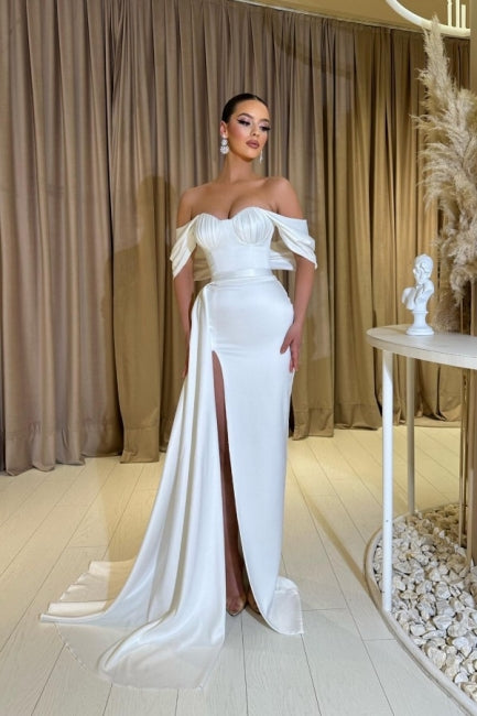 Fabulous Sweetheart Cap Sleeves Column Prom Dresses with Front Split Fabulous Sweetheart Cap Sleeves Column Prom Dresses with Front Split