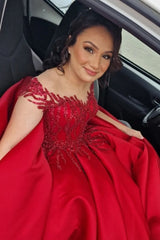 Fabulous V-Neck Cap Sleeves Long Wedding Dresses Online-Ballbella