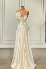 Fabulous White Satin Evening Prom Dresses with Ruffles-Ballbella