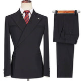 Fashion Black Peaked Lapel Slim Fit Men Marriage Suits-Ballbella