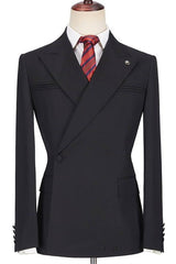 Fashion Black Peaked Lapel Slim Fit Men Marriage Suits-Ballbella