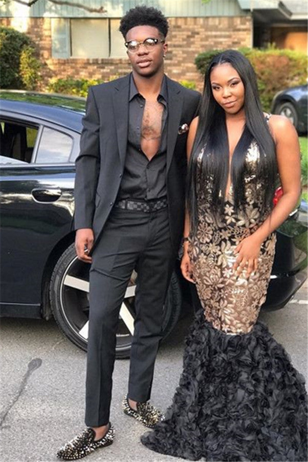 Fashion Black Two Piece Prom Suits Slim Fit Men's Suit Fashion Black Two Piece Prom Suits Slim Fit Men's Suit