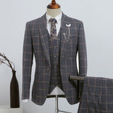 Fashion Dark Gray Plaid Three-pieces Slim Fit Custom Business Suit-Ballbella