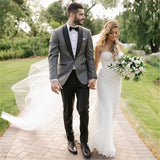 Fashion Gray Shawl Lapel Wedding Suit One Button Men Suit-Ballbella