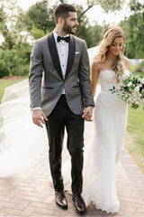 Fashion Gray Shawl Lapel Wedding Suit One Button Men Suit-Ballbella