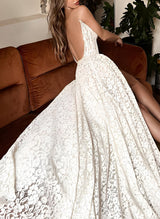 Fashion Lace Elegant Sweetheart Wedding Dresses Split Front-Ballbella