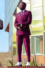 Fashion Plum Peaked Lapel Double-Breasted Prom Suit-Ballbella