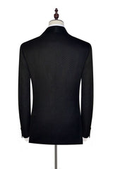 Fashion Small Check Pattern Jacquard Wedding Suits for Groom Black Mens Marriage Suits-Ballbella