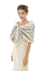 Faux Fur Jacket Women White Wrap Shawl Winter Cover Ups-Ballbella
