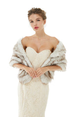 Faux Fur Jacket Women White Wrap Shawl Winter Cover Ups-Ballbella