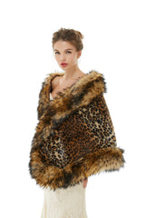 Faux Fur Stole Wedding Angora Bridal Leopard Winter Wrap-Ballbella