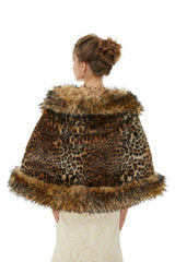Faux Fur Stole Wedding Angora Bridal Leopard Winter Wrap-Ballbella
