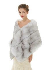 Faux Fur Wedding Shawl Light Gray Fluffy Bridal Wrap Shrug-Ballbella