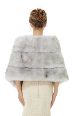 Faux Fur Wedding Shawl Light Gray Fluffy Bridal Wrap Shrug-Ballbella