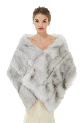 Faux Fur Wedding Shawl Light Gray Fluffy Bridal Wrap Shrug-Ballbella