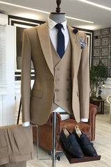 Formal 3-pieces Solid Brown Peaked Lapel Men Business Suits-Ballbella
