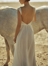 Front Split Chic A-line V-Neck Backless Pleated Tulle Wedding Dresses-Ballbella