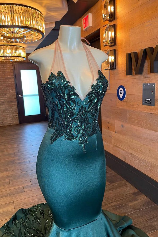 Glamorou V-Neck Sleeveless Halter Mermaid Prom Dress With Beading Ballbella Glamorou V-Neck Sleeveless Halter Mermaid Prom Dress With Beading Ballbella