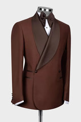 Glamorous Brown Shawl Lapel Double-Breasted Wedding Suit-Ballbella