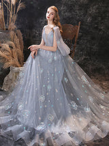 Glamorous Evening Dress A-Line Jewel Neck Lace Floor-Length Lace Formal Dinner Dresses-Ballbella