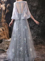 Glamorous Evening Dress A-Line Jewel Neck Lace Floor-Length Lace Formal Dinner Dresses-Ballbella