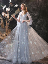 Glamorous Evening Dress A-Line Jewel Neck Lace Floor-Length Lace Formal Dinner Dresses-Ballbella